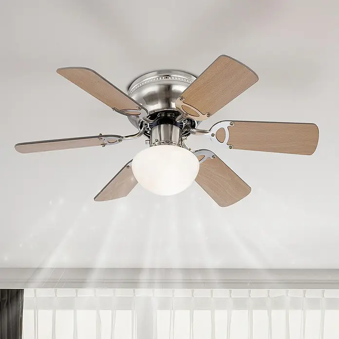 Voltomat Deckenventilator Ugo - Buche/Graphit, 76 cm, 60 W - Deckenventilator mit fünf Flügeln und einer Glühbirne in der Mitte, ideal für eine stilvolle und komfortable Raumbeleuchtung.