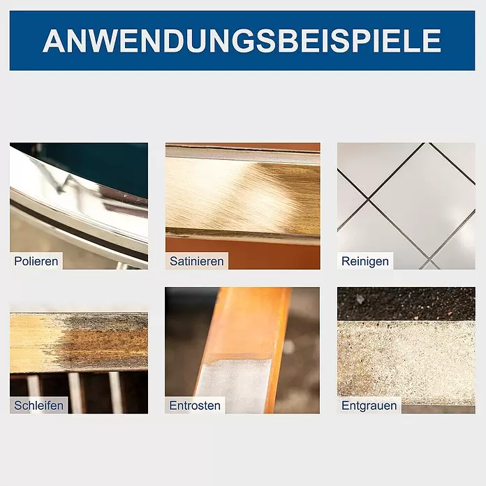 Scheppach Satiniermaschine MRS1300 - 1.300 W, 900 U/min - 3.200 U/min - Anwendungsbeispiele zur Oberflächenbehandlung: Polieren, Satinieren, Reinigen, Schleifen, Entrosten und Entgrauen verschiedener Materialien.