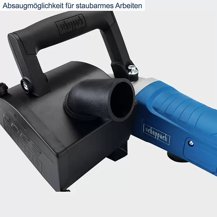 Scheppach Satiniermaschine MRS1300 - 1.300 W, 900 U/min - 3.200 U/min - Blau-schwarzes Elektrowerkzeug mit Absaugstutzen, schwarzem Griff für staubarmes Arbeiten.