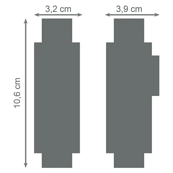Rousseau Dispositivos de ahorro de agua Ekogest - Plástico, Cromo - Imagen de dos eslabones de correa de Smartwatch grises con dimensiones. Detalles precisos para los conectores de correa de reloj mostrados.
