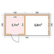 Telluria Metallgerätehaus Classico 2424 mit Lounge S links inkl. 2 Fenster (Außenmaß inkl. Dachüberstand (B x T): 542 x 258 cm, Stahl, Anthrazit, Ohne Set) | BAUHAUS