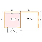 Telluria Metallgerätehaus Classico 3030 mit Lounge L rechts inkl. 2 Fenster und Elektro-Set (Außenmaß inkl. Dachüberstand (B x T): 662 x 318 cm, Stahl, Lichtgrau/Anthrazit, Inkl. Innenwandverkleidung & Elektro-Set) | BAUHAUS