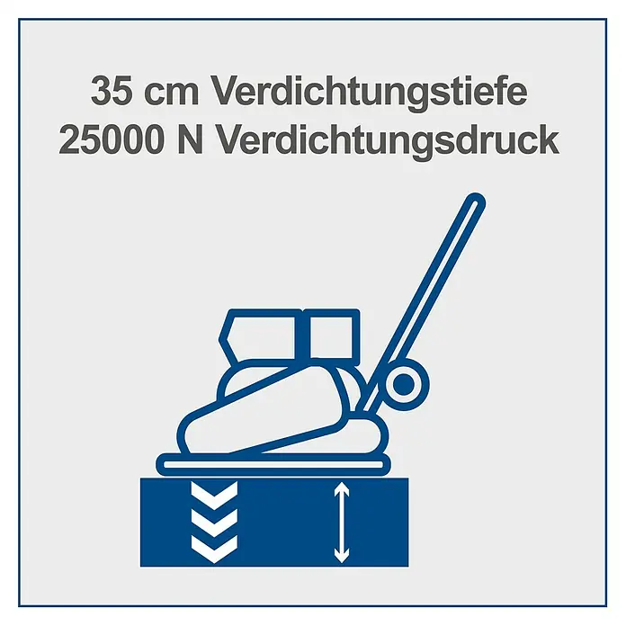 Scheppach Rüttelplatte HP 2200 S - 4,8 kW, Verdichtungsdruck: 25 kN - Symbol für die Verdichtungstiefe (35 cm) und den Verdichtungsdruck (25000 N) einer Rüttelplatte.