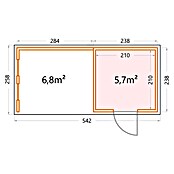 Telluria Metallgerätehaus Classico 2424 mit Lounge S links inkl. 2 Fenster und Elektro-Set (Außenmaß inkl. Dachüberstand (B x T): 542 x 258 cm, Stahl, Anthrazit, Inkl. Innenwandverkleidung & Elektro-Set) | BAUHAUS
