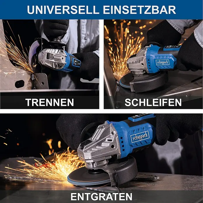 Scheppach IXES 20V Akku-Winkelschleifer BC-AG125-X - 20 V, Ohne Akku, Durchmesser Scheibe: 125 mm - Vielseitig einsetzbarer Scheppach Winkelschleifer zum Trennen, Schleifen und Entgraten von Werkstücken.