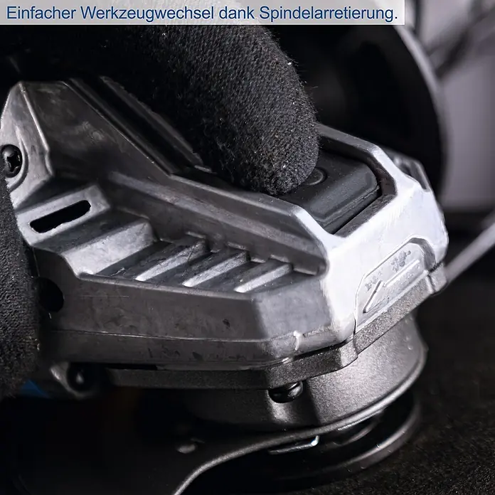 Scheppach IXES 20V Akku-Winkelschleifer BC-AG125-X - 20 V, Ohne Akku, Durchmesser Scheibe: 125 mm - Einfacher Werkzeugwechsel dank der Spindelarretierung des Winkelschleifers.
