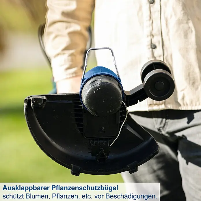 Scheppach IXES 20V Akku-Rasentrimmer C-LT300-X - 20 V, Li-Ionen, Ohne Akku, Schnittbreite Faden: 300 cm - Rasentrimmer mit ausklappbarem Pflanzenschutzbügel zum Schutz von Blumen und Pflanzen vor Beschädigungen.