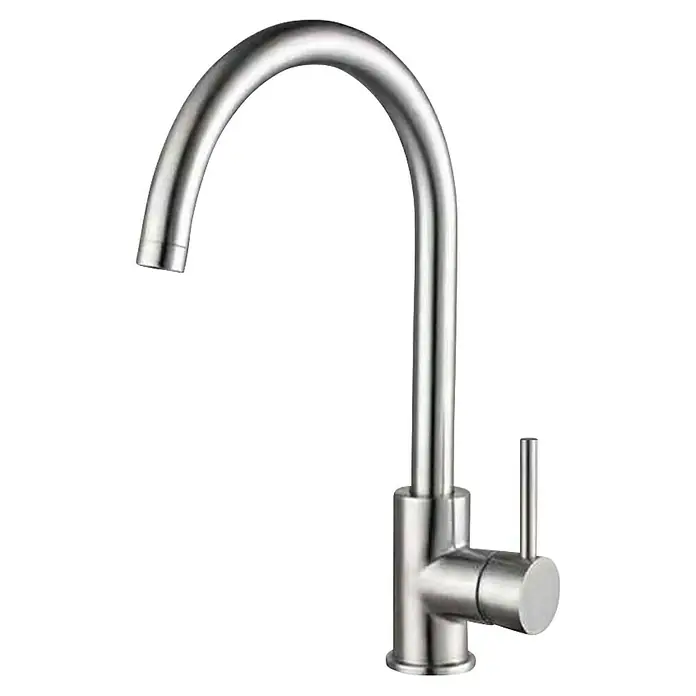 Grifo de cocina Acuario - Acero, Satinado - Grifo de cocina de acero inoxidable con caño curvo y monomando para cocinas modernas.