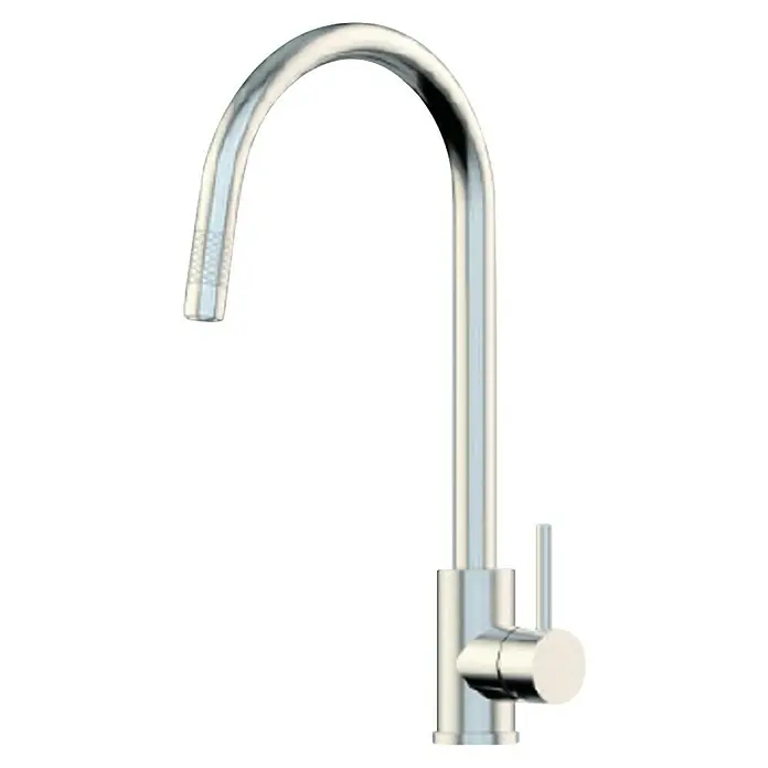 Grifo de cocina extraíble Gogofit - Acero, Satinado - Elegante grifo cromado con caño alto y monomando, ideal para cocinas y baños modernos. Diseño elegante y alta funcionalidad combinados.