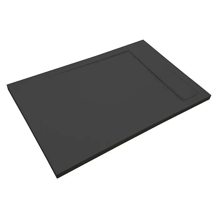 Camargue Manhattan Duschwanne - L x B: 160 x 80 cm, Schwarz - Bild einer rechteckigen, anthrazitfarbenen Duschwanne mit leicht erhöhtem Bereich. Ideal für moderne Badezimmer.