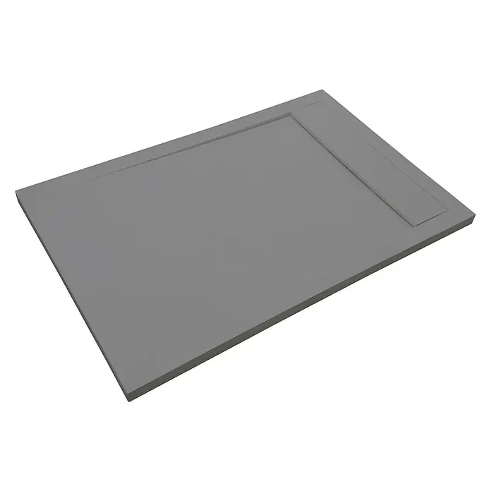 Camargue Manhattan Duschwanne - L x B: 140 x 80 cm, Grau - Eine graue Duschwanne mit rechteckiger Form und einer flachen, erhöhten Ablagefläche auf der rechten Seite. Sie hat ein schlichtes Design.