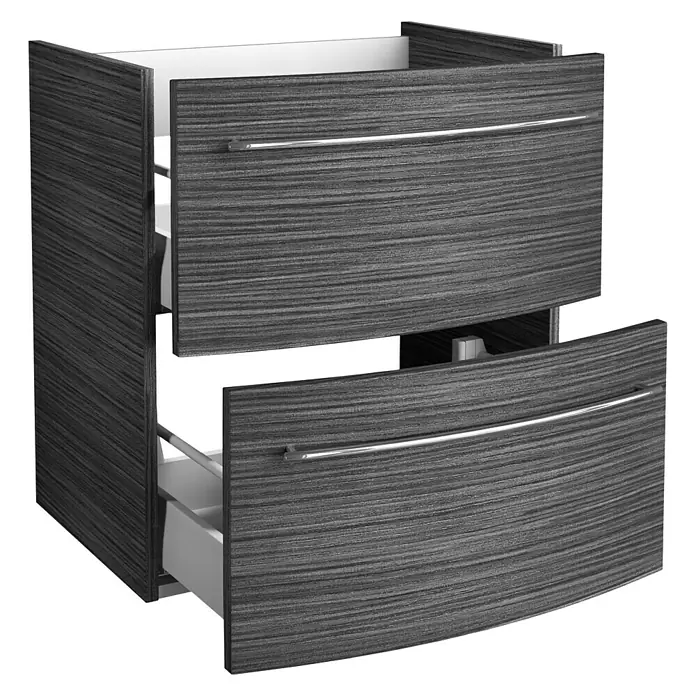 Camargue Excelsior Waschbeckenunterschrank - 59,2 x 44,1 x 63 cm, Dark Oak - Ein moderner Waschbeckenunterschrank in dunklem Holzdekor mit zwei Auszügen und eleganten Griffen.