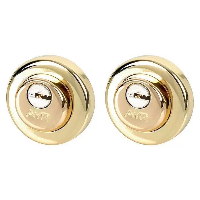AYR Close Pestillo con bloqueo 103-E - Zinc fundido, Latón - Dos cerraduras de seguridad doradas brillantes, cada una con un ojo de cerradura, para la seguridad de la puerta.