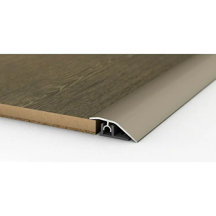 LOGOCLIC Anpassprofil 307 - Edelstahl matt, 2,7 m x 44 mm, Montageart: Stecken - Bodenebenes Übergangsprofil aus Aluminium, ideal für Laminat- und Parkettböden, mit verdeckter Schraubbefestigung für einen sauberen Übergang.