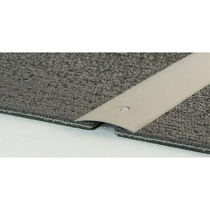 LOGOCLIC Übergangsprofil 101 - Edelstahl gebürstet, 0,9 m x 50 mm x 5,4 mm, Montageart: Schrauben, Mittig versenkt gelocht - Profilleiste aus Metall, die zwei Teppiche miteinander verbindet und einen sauberen Übergang schafft.