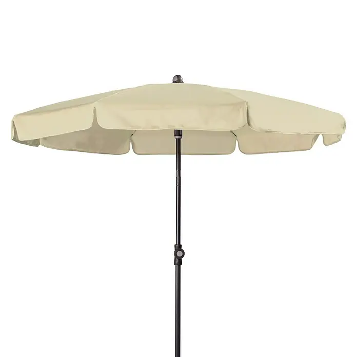 Doppler Sunline Marktschirm rund Neo - Natur, Durchmesser Bespannung: 150 cm - Sonnenschirm mit beigem Bezug und schwarzem Gestell. Ideal für Garten, Terrasse oder Balkon, spendet angenehmen Schatten an sonnigen Tagen.