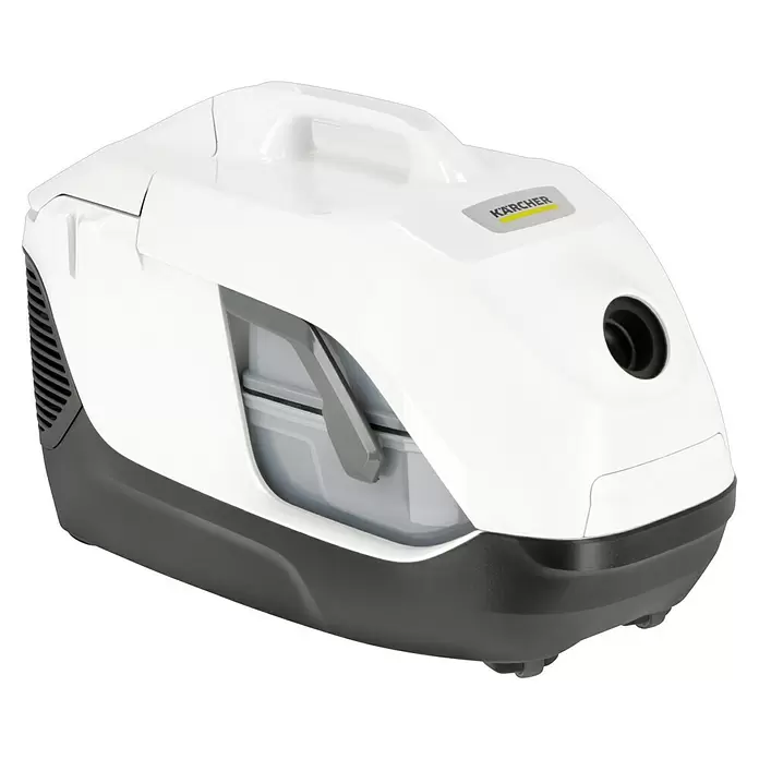 Kärcher Elektro-Staubsauger DS 6 - 650 W - Weiß-dunkelgrauer Kärcher Staubsauger mit Tragegriff und sichtbarem Wassertank.