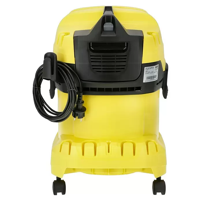 Kärcher Elektro-Nass- & Trockensauger WD 4 V-20/5/22 - 1.000 W, 20 l - Gelber und schwarzer Nass-/Trockensauger mit um Haken gewickeltem Netzkabel.