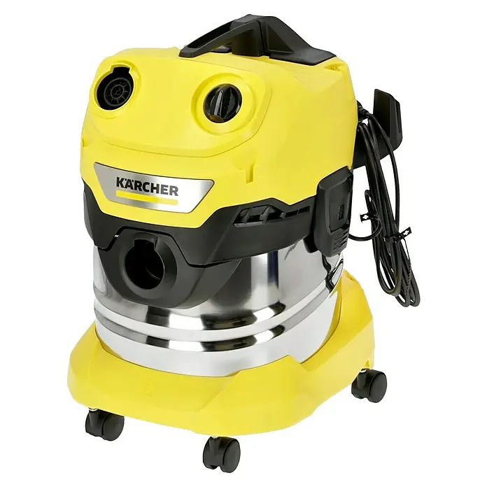 Kärcher Elektro-Nass- & Trockensauger WD 4 S V-20/5/22 - 1.000 W, 20 l - Gelber Kärcher Nass- und Trockensauger mit schwarzem Griff und Rädern zum einfachen Bewegen.