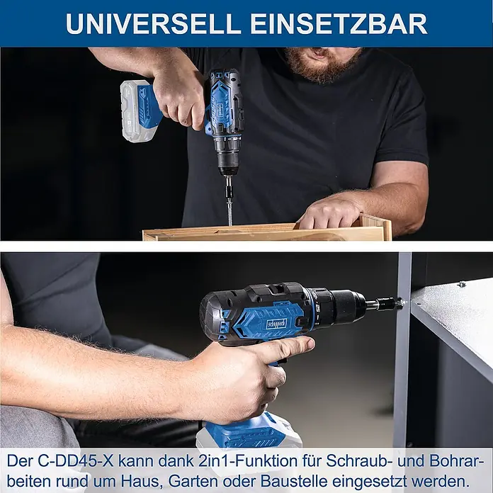 Scheppach IXES 20V Akku-Bohrschrauber C-DD45-X - 20 V, Ohne Akku, 45 Nm - Der Akku-Bohrschrauber C-DD45-X: Universell einsetzbar für Schraub- und Bohrarbeiten im Haus, Garten oder auf der Baustelle.