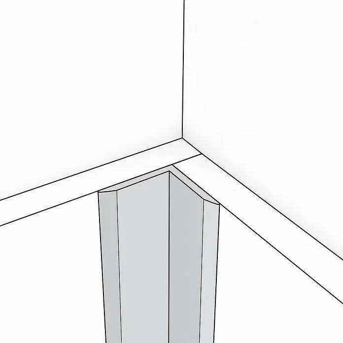 Grosfillex Wall+ Winkelleiste innen - 2.600 x 12 x 12 mm, Weiß - Nahaufnahme einer eleganten, dreieckigen Säule, die durch ihr schlichtes Design und die graue Farbgebung besticht. Sie verleiht dem Raum eine moderne Note.