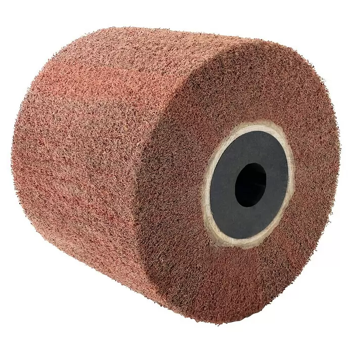 Scheppach Kunststoff-Schleifbürste - Durchmesser: 125 mm, Passend für: Scheppach Satiniermaschine MRS1300, Braun - Rotbraune Vliesschleifscheibe mit dunkler Mitte.