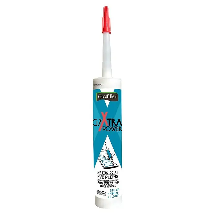 Grosfillex Cola de empapelado Gx Power - 310 ml - Un tubo de adhesivo PVC Grosfillex Fix X-TRA Power, perfecto para la unión de paneles de pared de PVC en interiores.