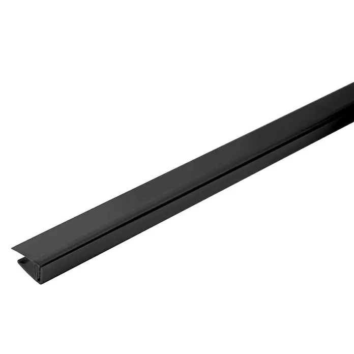 Grosfillex Abschlussprofil - Anthrazit, 2.600 x 11 x 20 mm - Abgebildet ist ein schwarzes U-Profil. Das Profil ist glänzend und hat eine klare, saubere Form mit präzisen Kanten, ideal für verschiedene Anwendungen.
