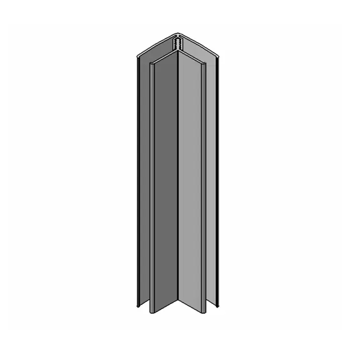 Grosfillex Winkelleiste - Weiß, 2.600 x 11 x 20 mm - Das Bild zeigt ein dreidimensionales Modell eines Eckprofils, das für Konstruktionen oder Möbel verwendet werden kann. Die graue Farbe lässt es modern wirken.