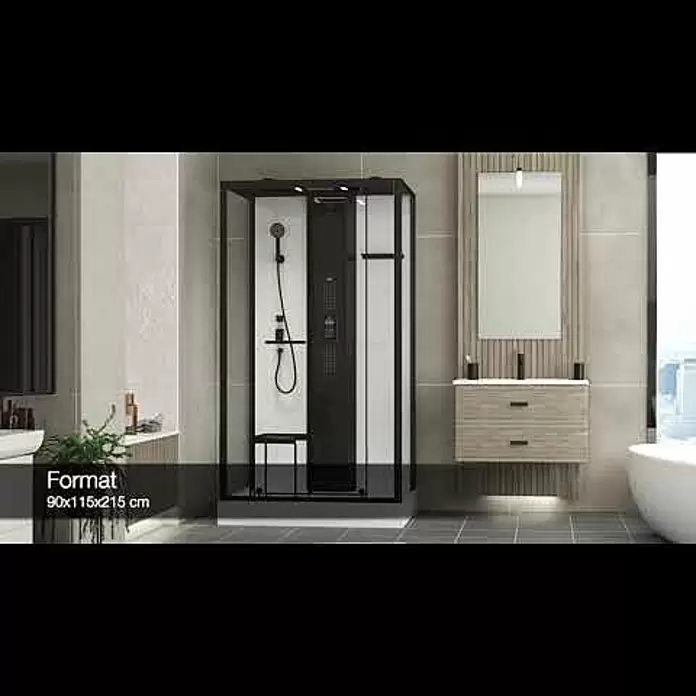 Aurlane Dampfdusche Relax Hammam - 90 x 115 x 215 cm, Schwarz/Weiß - Dampfduschkabine Relax Hammam Square