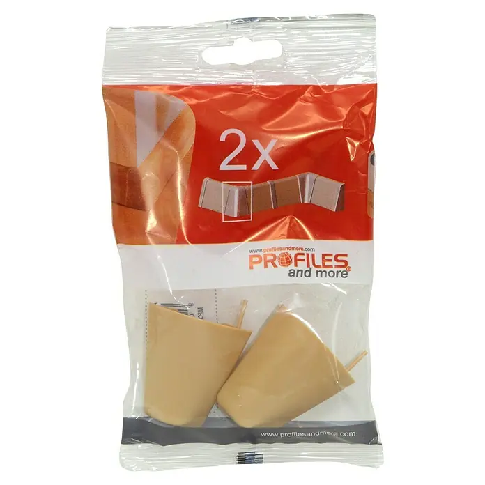 Profiles and more Außenecke FU147H - Eiche Hell, 2 Stk. - Eine Verpackung mit zwei "Profiles and more" Sockelleisten-Ecken in hellem Holzton. Ideal für saubere Abschlüsse.