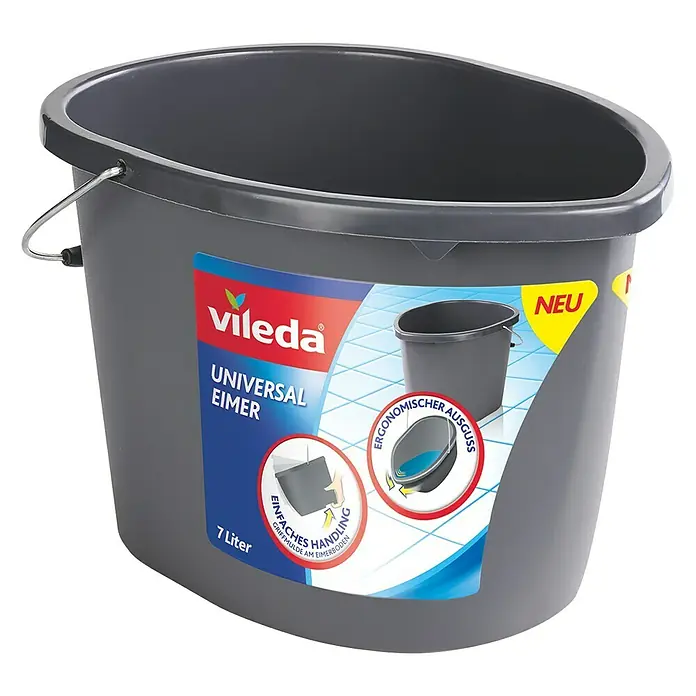 Vileda Eimer Universaleimer - 7 l, Kunststoff - Abbildung eines grauen Vileda Universal Eimer mit einem Fassungsvermögen von 7 Litern.