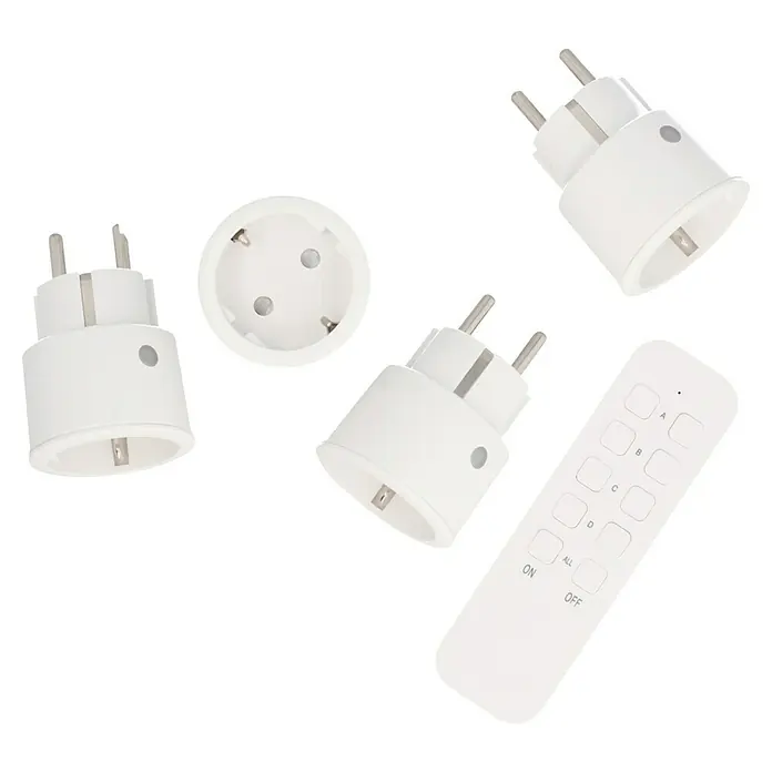 Voltomat Funksteckdosen-Set - Weiß, 4 Stk., Reichweite ca.: 30 m, Max. Anschlussleistung: 2.300 W - Smart Home Set: Weiße Funksteckdosen und Fernbedienung zur bequemen Steuerung Ihrer Geräte.