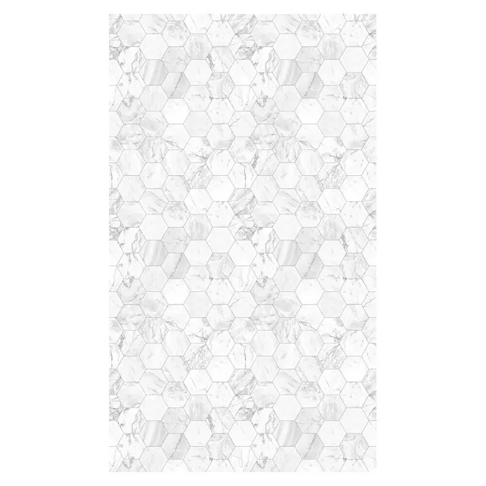GEO Alu-Verbundplatte - 150 x 255 cm, Hexagon Weiß - Helle Marmor-Hexagon-Fliesen schaffen einen modernen und eleganten Look. Das Muster verleiht jedem Raum Struktur und Stil.