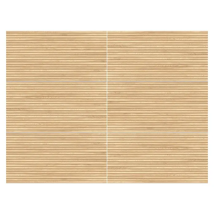 Feinsteinzeugfliese Boseli Wood - 59,8 x 119,8 cm, Beige, Matt - Abstraktes Bild einer Wandverkleidung mit waagerechten Holzpaneelen in hellbrauner Farbe und feiner Holzmaserung. Ideal als Hintergrund oder Textur.