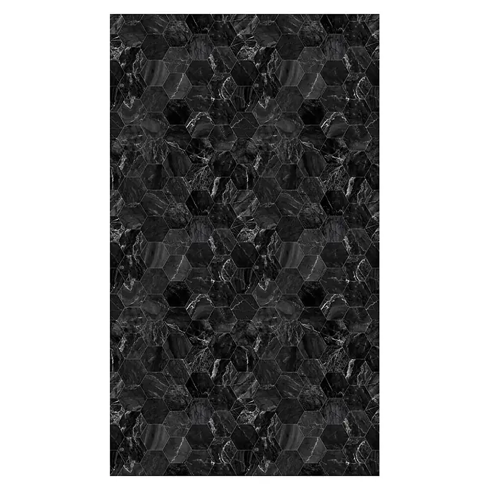 GEO Alu-Verbundplatte - 150 x 255 cm, Hexagon Anthrazit - Schwarze sechseckige Marmorfliesen mit einzigartigen Mustern, die Eleganz und modernen Stil in jeden Raum bringen.