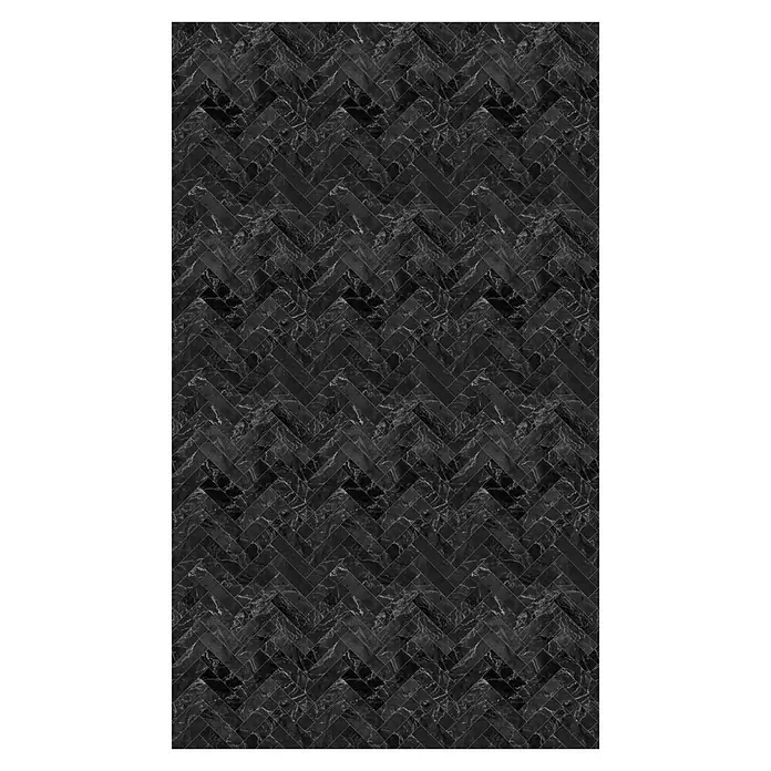 GEO Alu-Verbundplatte - 150 x 255 cm, Anthrazit - Schwarze Marmorfliese im Fischgrätmuster für stilvolle Innenräume. Die Fliese bietet eine moderne und elegante Optik für jeden Raum.