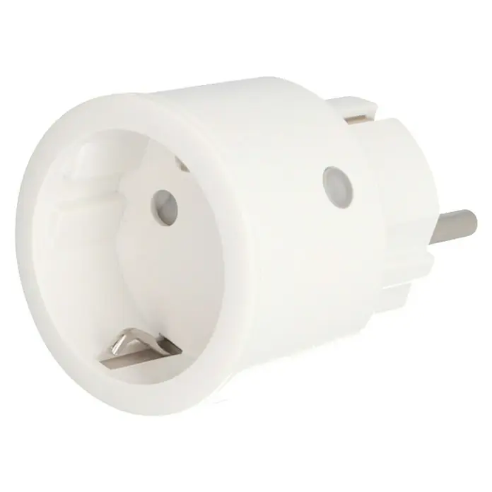 Voltomat Funksteckdosen-Set - Weiß, 4 Stk., Reichweite ca.: 30 m, Max. Anschlussleistung: 2.300 W - Weiße Schuko-Steckdosenadapter Nahaufnahme, ideal für Geräte mit unterschiedlichen Steckerstandards. Praktisch für Reisen und den Heimgebrauch.