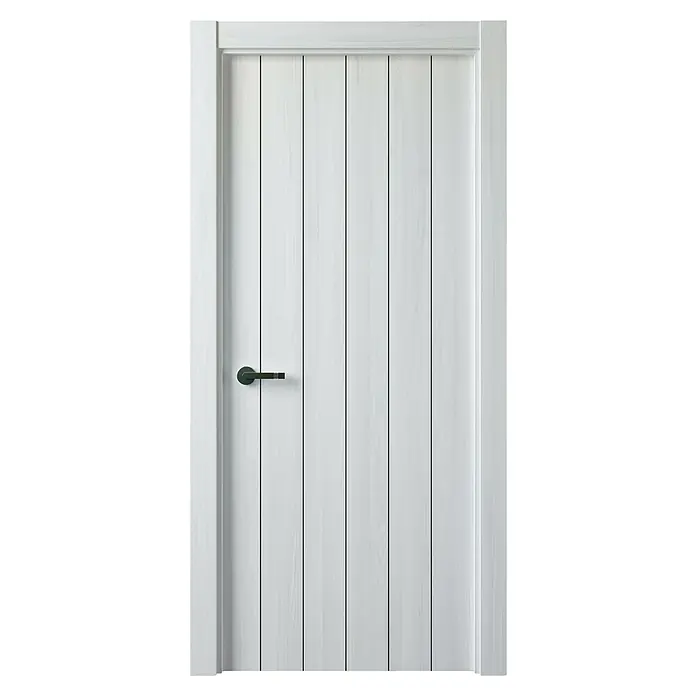 Puerta interior Eco Wood - 82,5 x 203 cm, Derecha, Blanco - Elegante puerta de madera lacada en blanco con detalles verticales y manija moderna. Ideal para un diseño interior con estilo.