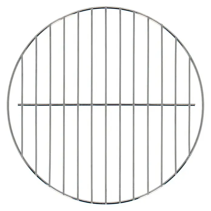 Kohlerost - Passend für: Kingstone Kugelgrill Bullet 47 - Grillrost: Ein runder Grillrost aus Metall mit vertikalen Stäben und einem horizontalen Verstärkungsstab in der Mitte.