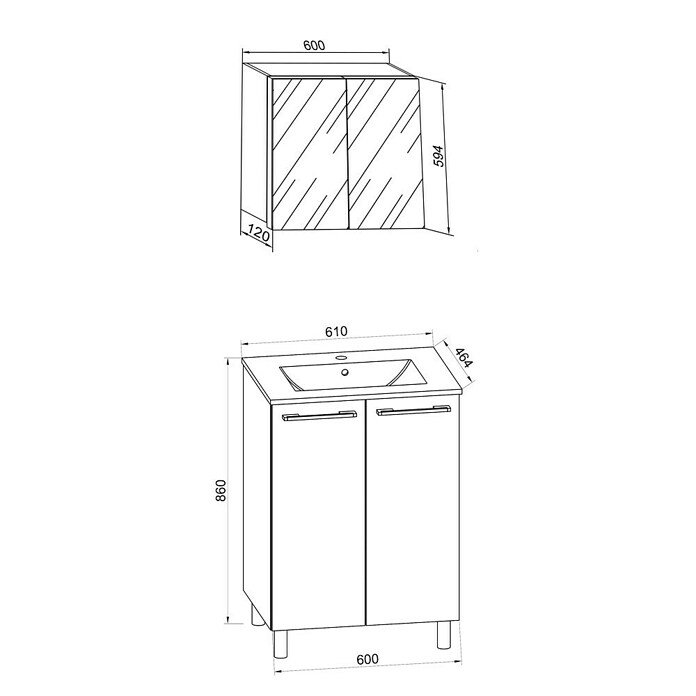 VCM Badinos Badmöbel-Set SPS (60 cm, Weiß, Glänzend, Mit 2 Türen) | BAUHAUS