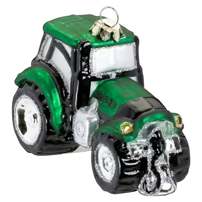 Christbaumschmuck Traktor - Grün, Glas, 1 Stk., 10 x 5,2 x 7,2 cm - Grüner und silberner Glitzer-Glas-Traktor Weihnachtsanhänger mit Aufhänger.
