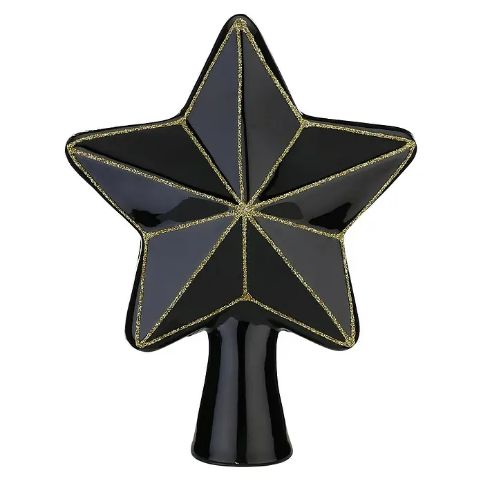 Christbaumspitze - Länge: 14 cm, Ebony Black - Schwarzer Baumspitzen-Stern mit goldenen Akzenten, eine elegante Dekoration für festliche Anlässe.