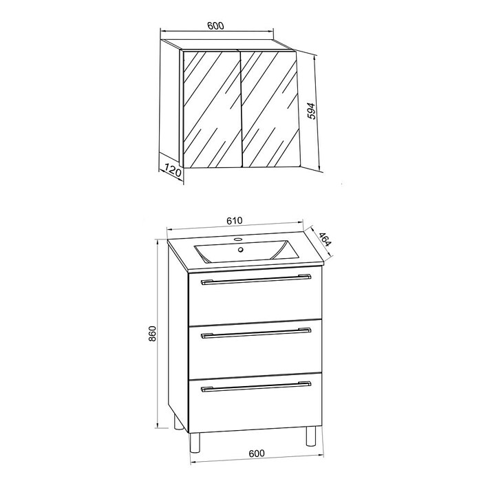 VCM Badinos Badmöbel-Set SPS (60 cm, Schwarz, Glänzend, Mit Spiegelschrank) | BAUHAUS