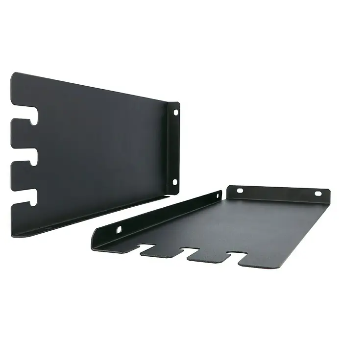 Seitenelement links & rechts - Passend für: Grillstar Grillwagen Texas - Schwarze Werkzeugablagen aus Metall mit Schlitzen und Bohrlöchern zur Wandmontage, ideal für Werkstätten und Garagen.