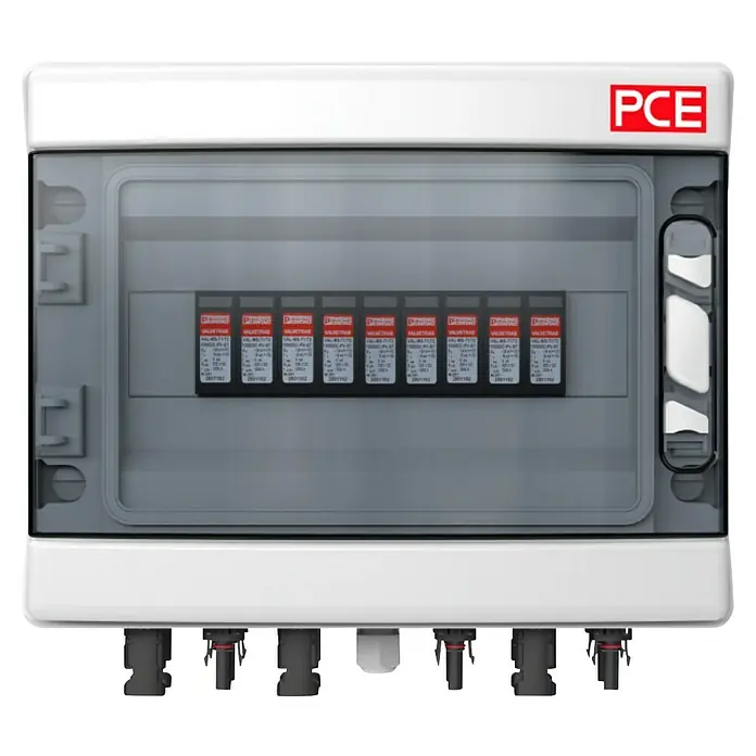 PCE Verteiler Sol-Line - 3 MPP - Ein Überspannungsschutzgerät von PCE in einem Gehäuse. Das Gerät schützt elektrische Systeme vor Spannungsimpulsen und sorgt für Sicherheit.