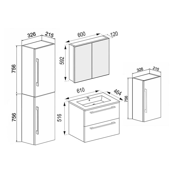 VCM Badinos Badmöbel-Set SPS (126 cm, Schwarz, Glänzend) | BAUHAUS