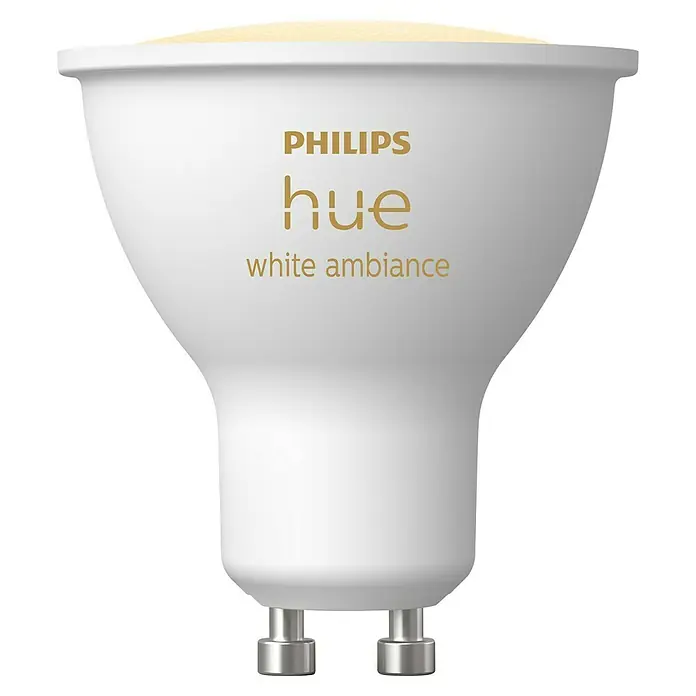 Philips Hue Smart-LED-Lampe White Ambiance - GU10, Dimmbar, Mehrfarbig, 400 lm, 4,2 W, 1 Stk. - Abbildung einer Philips Hue White Ambiance Lampe, die intelligentes Licht für Ihr Zuhause bietet und eine individuelle Atmosphäre schafft.