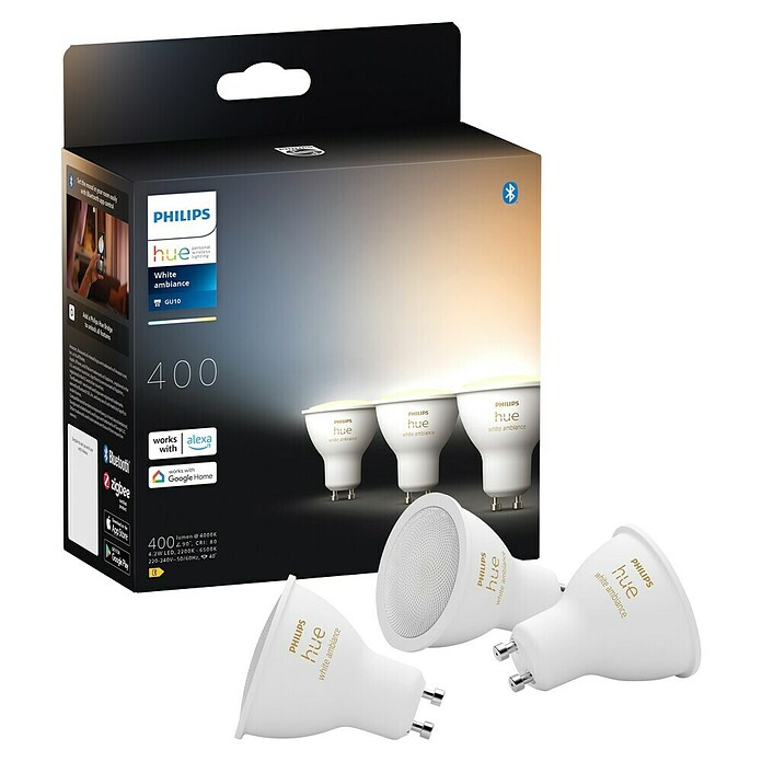 Philips Hue Smart-LED-Lampe White Ambiance (GU10, Dimmbar, Mehrfarbig, 400 lm, 4,2 W, 3 Stk.) | BAUHAUS