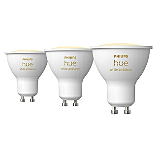 Philips Hue Smart-LED-Lampe White Ambiance (GU10, Dimmbar, Mehrfarbig, 400 lm, 4,2 W, 3 Stk.)